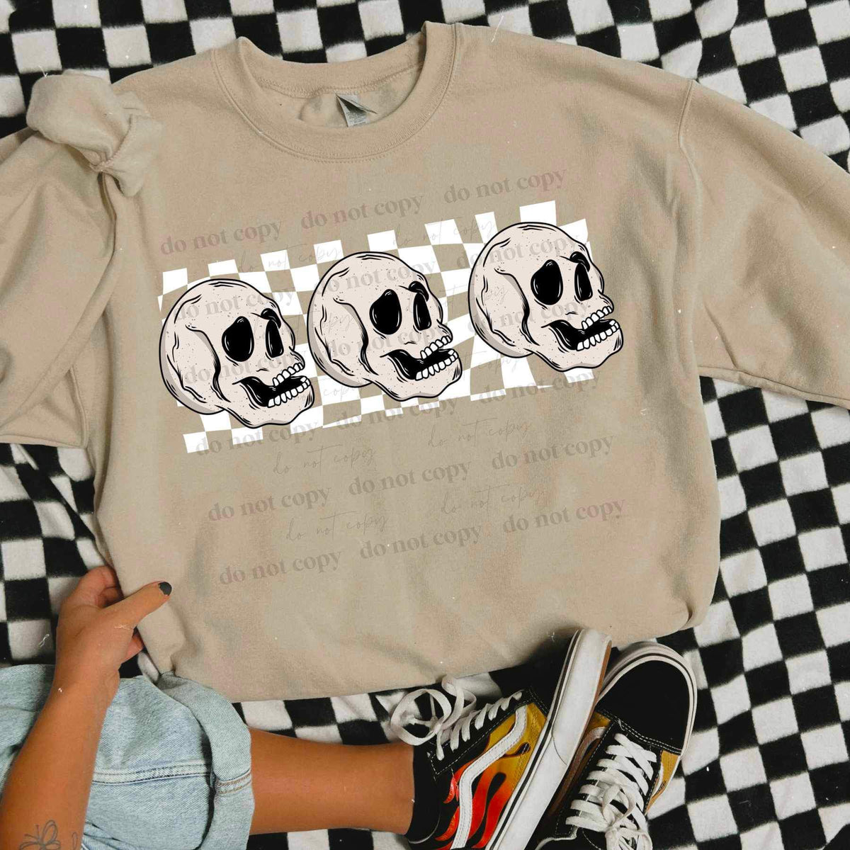 Trio skulls white checkered (CSC) 25293 DTF transfer