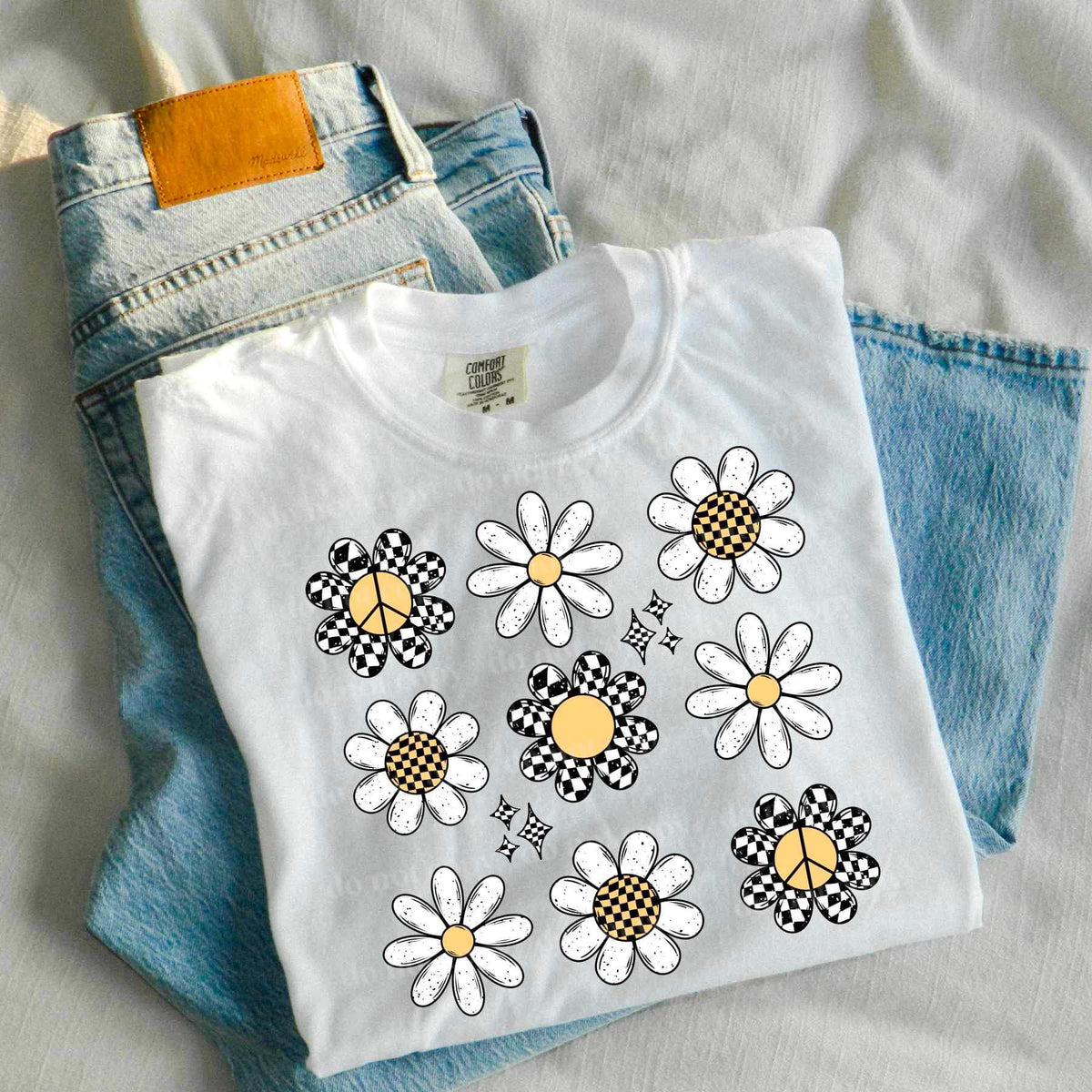Checkered and white flowers (CSC) 25288 DTF transfer