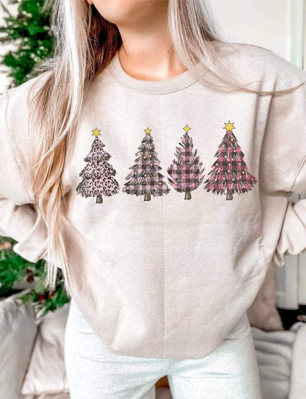 Pink leopard and plaid trees 15246 DTF Transfer