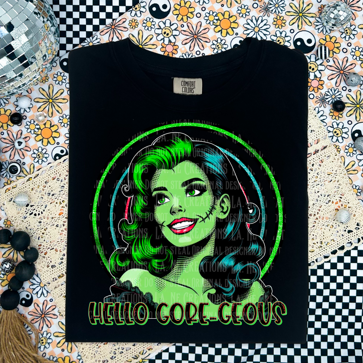 Hello core group green lady in circle (LANE) 45157 DTF transfer