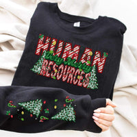 Very merry human resources (embroidered green and candy cane font with leopard trees) FRONT ONLY 15370 DTF Transfer