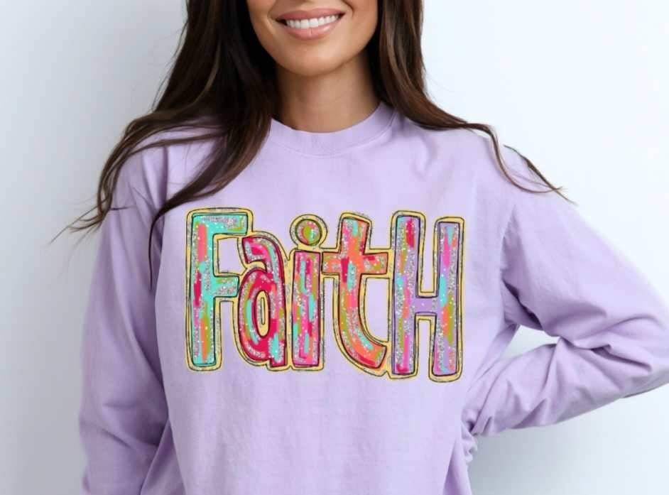 Faith tie dye font 25404 DTF transfer
