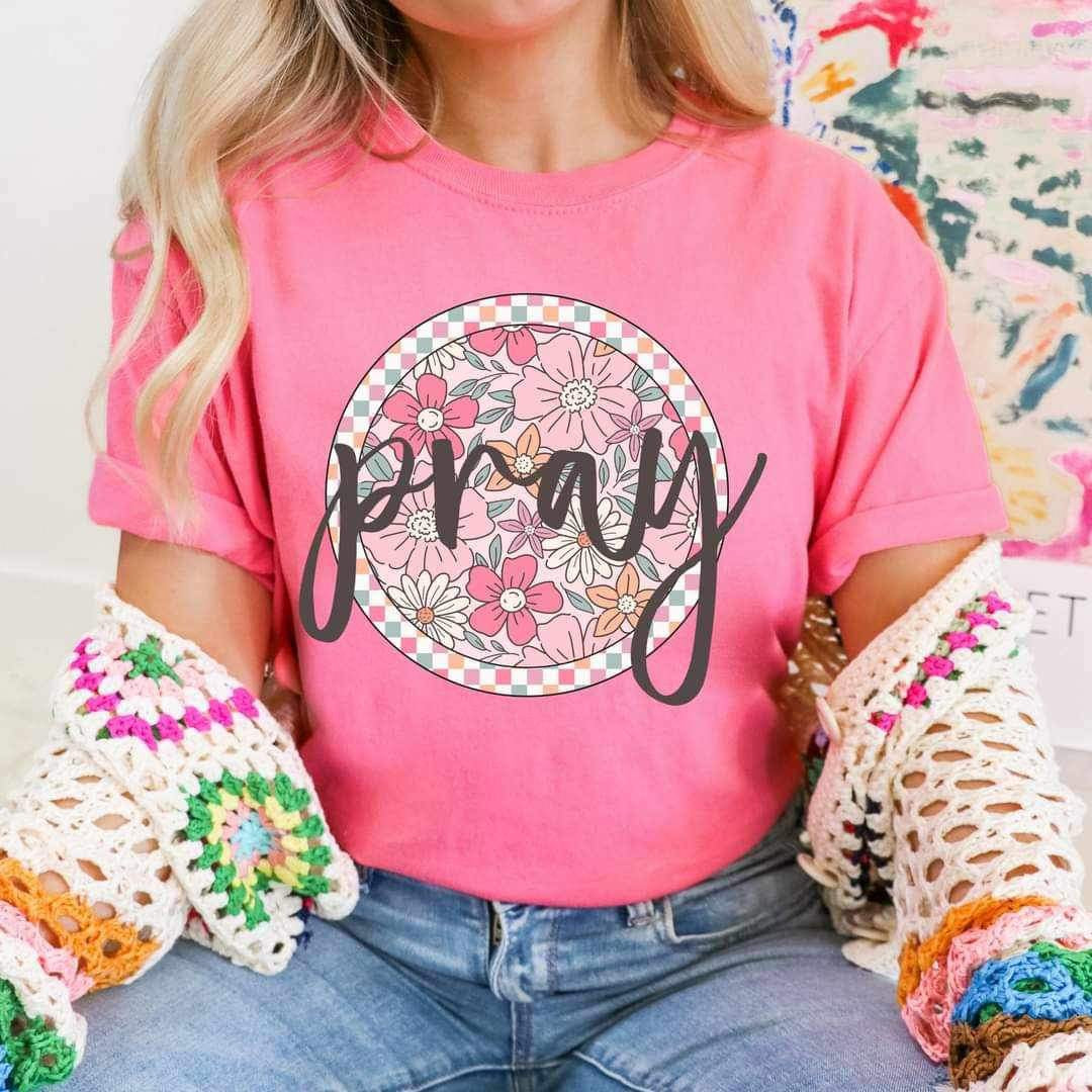 Pray pink floral circle 25407 DTF transfer