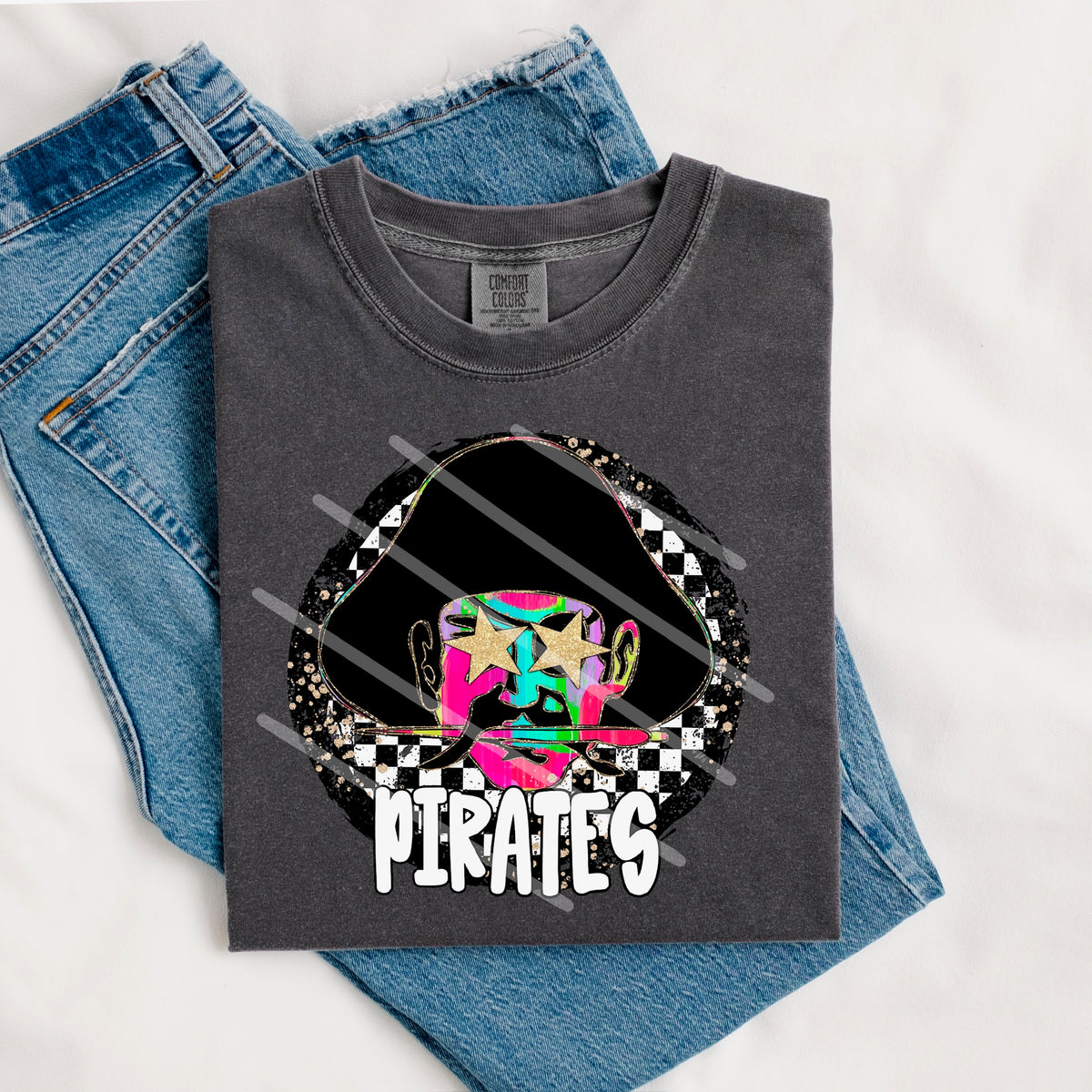 Pirates Mascot rainbow checker circle (county line) 111016 DTF transfer