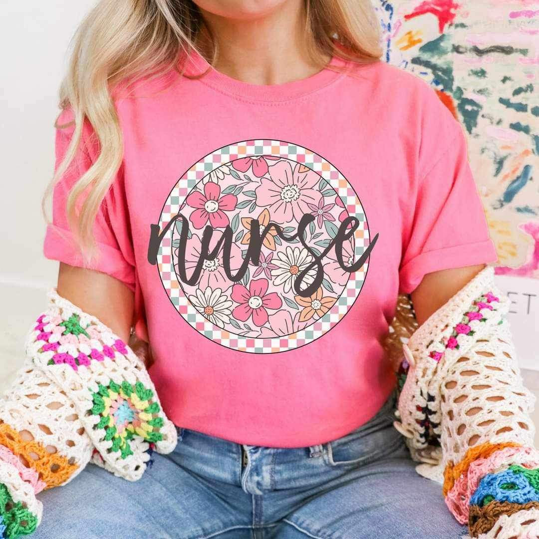 Nurse pink floral circle 25417 DTF transfer