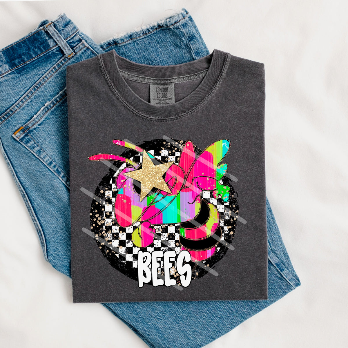 Bees Mascot rainbow checker circle (county line) 111027 DTF transfer