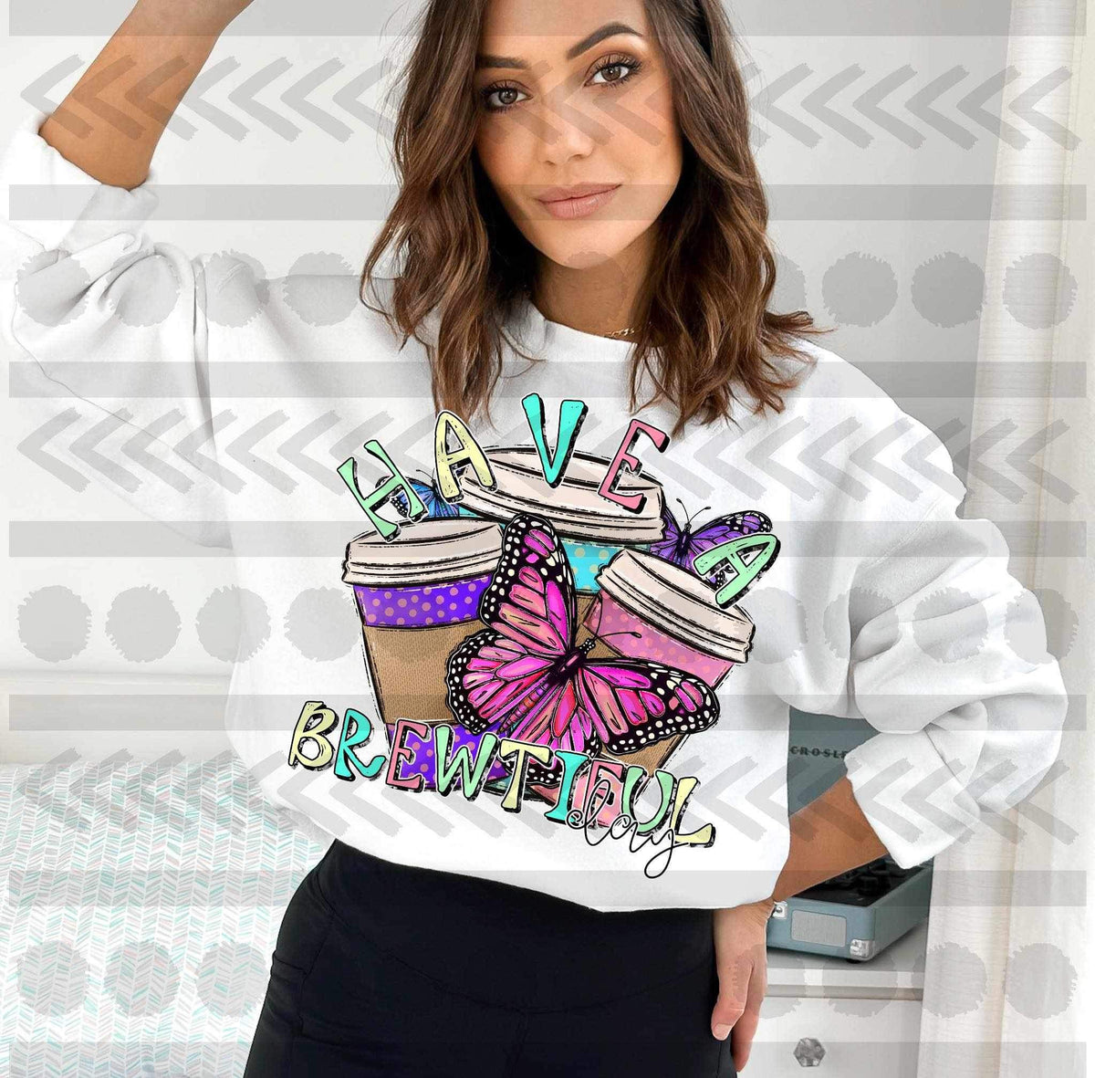 Have a brewtiful day (lattes with butterfly) 15412 DTF Transfer