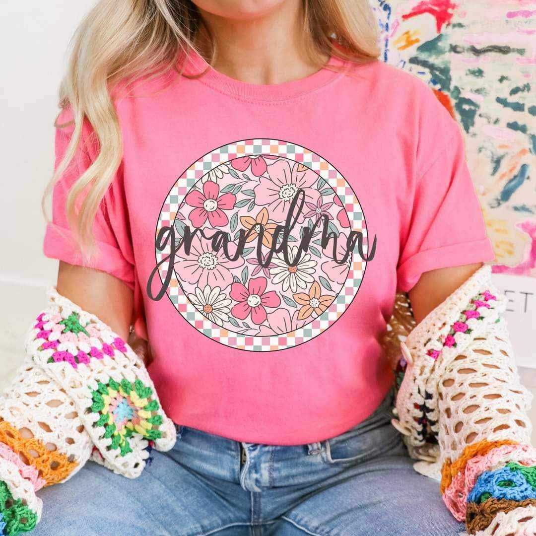 Grandma pink floral circle 25419 DTF transfer