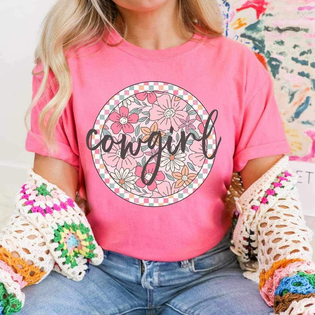 Cowgirl pink floral circle 25412 DTF transfer