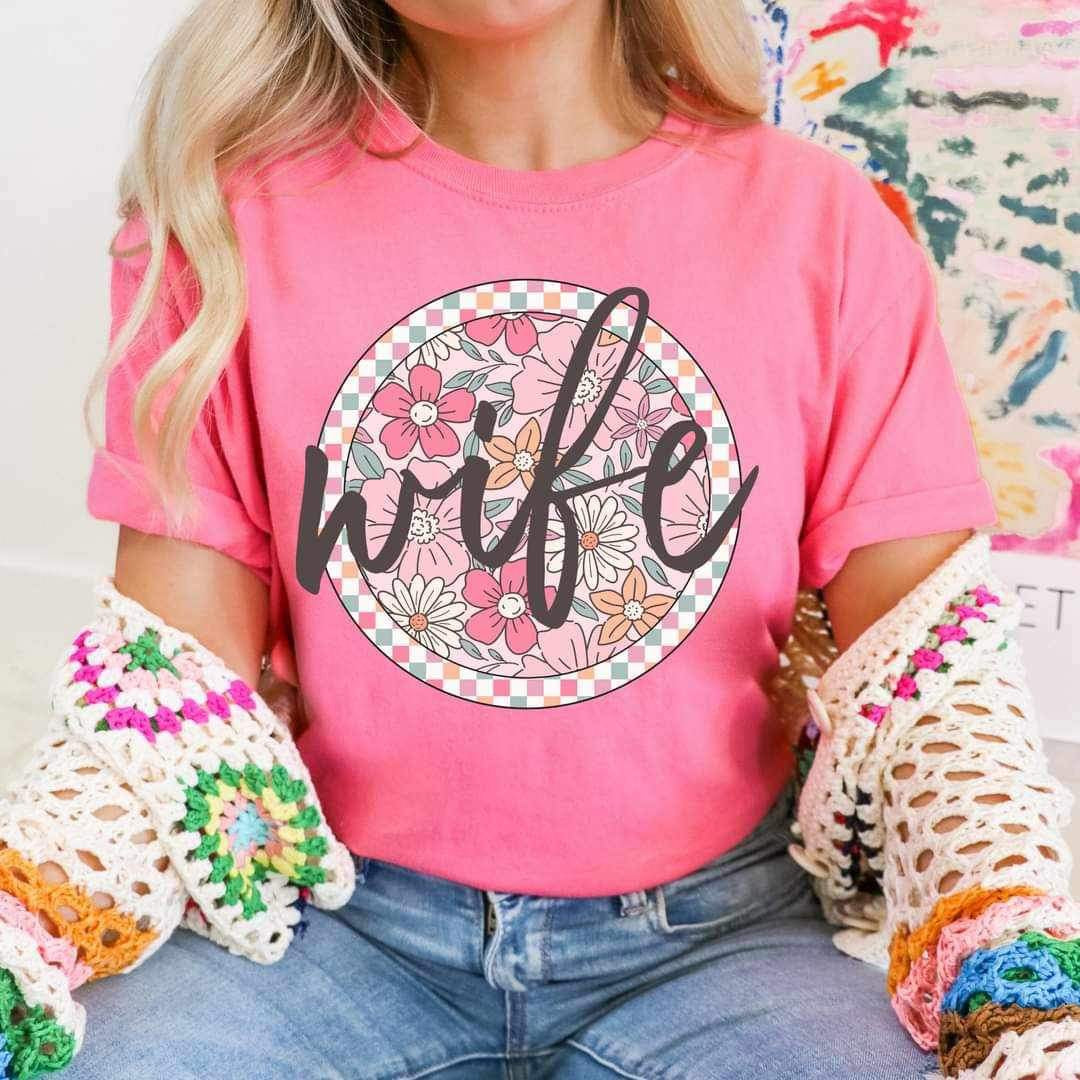 Wife pink floral circle 25411 DTF transfer