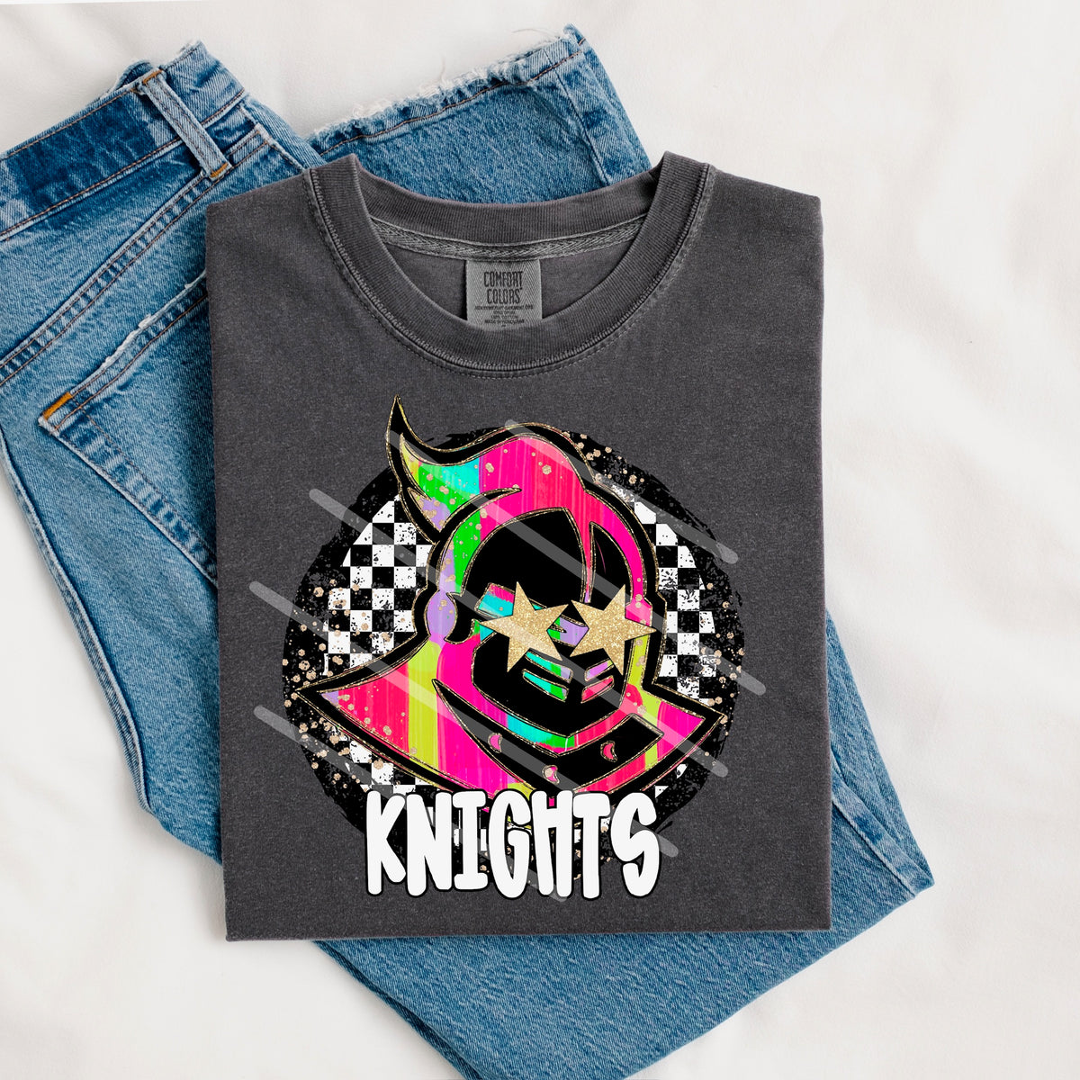 Knights Mascot rainbow checker circle (county line) 111033 DTF transfer