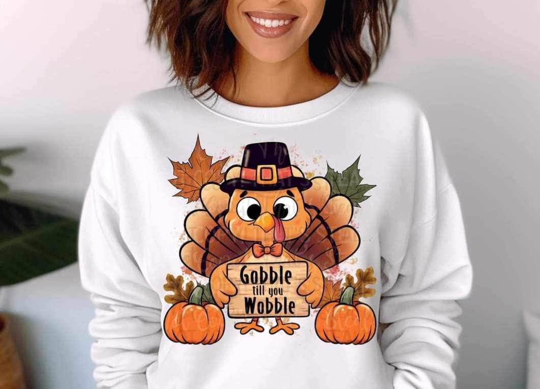 Gobble til you wobble (turkey with pumpkins and leaves) 15406 DTF Transfer