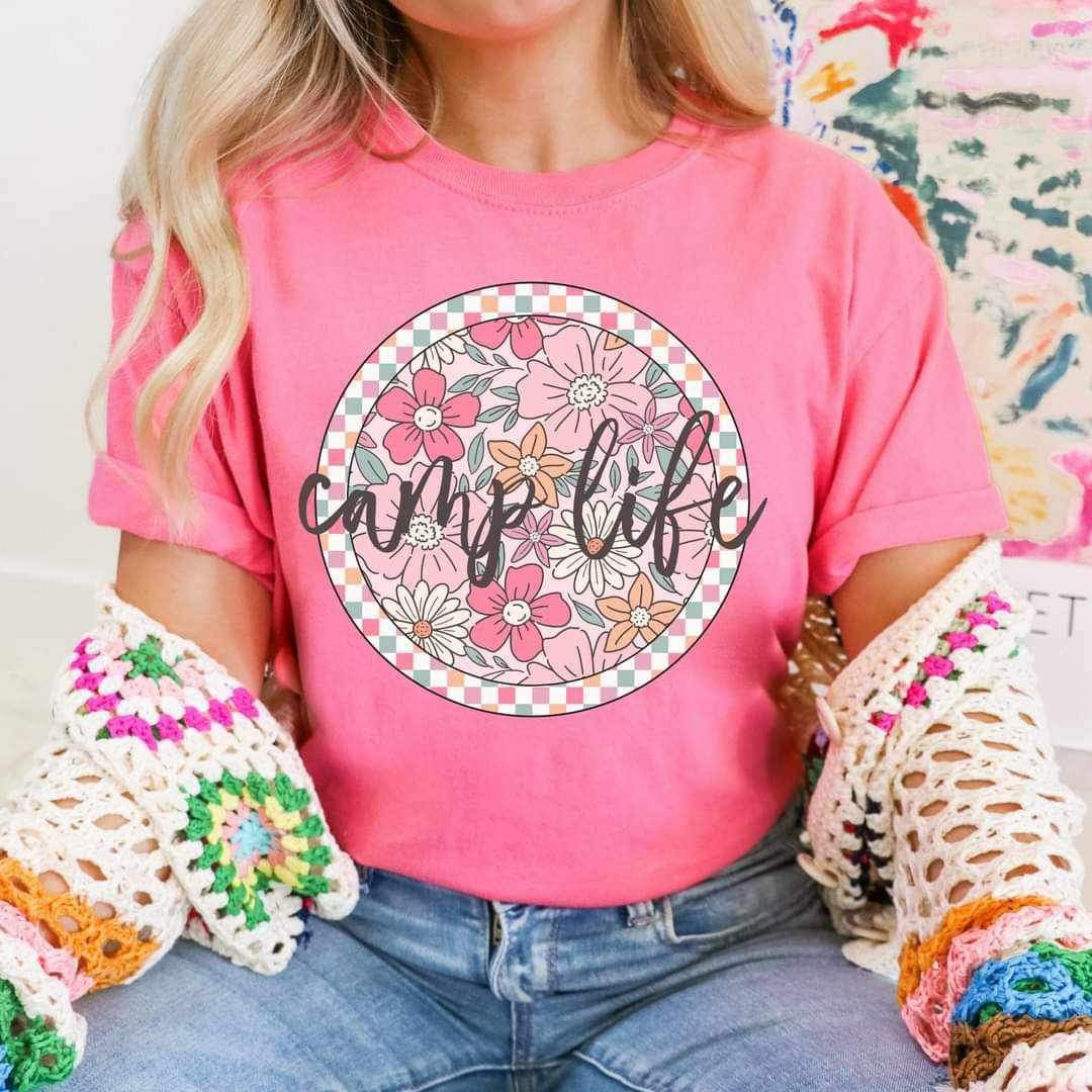 Camp life pink floral circle 25410 DTF transfer
