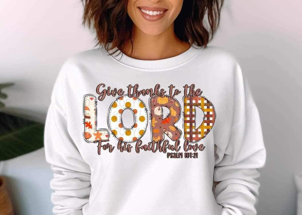 Give thanks to the lord for his faithful love (fall filled letters) 15403 DTF Transfer