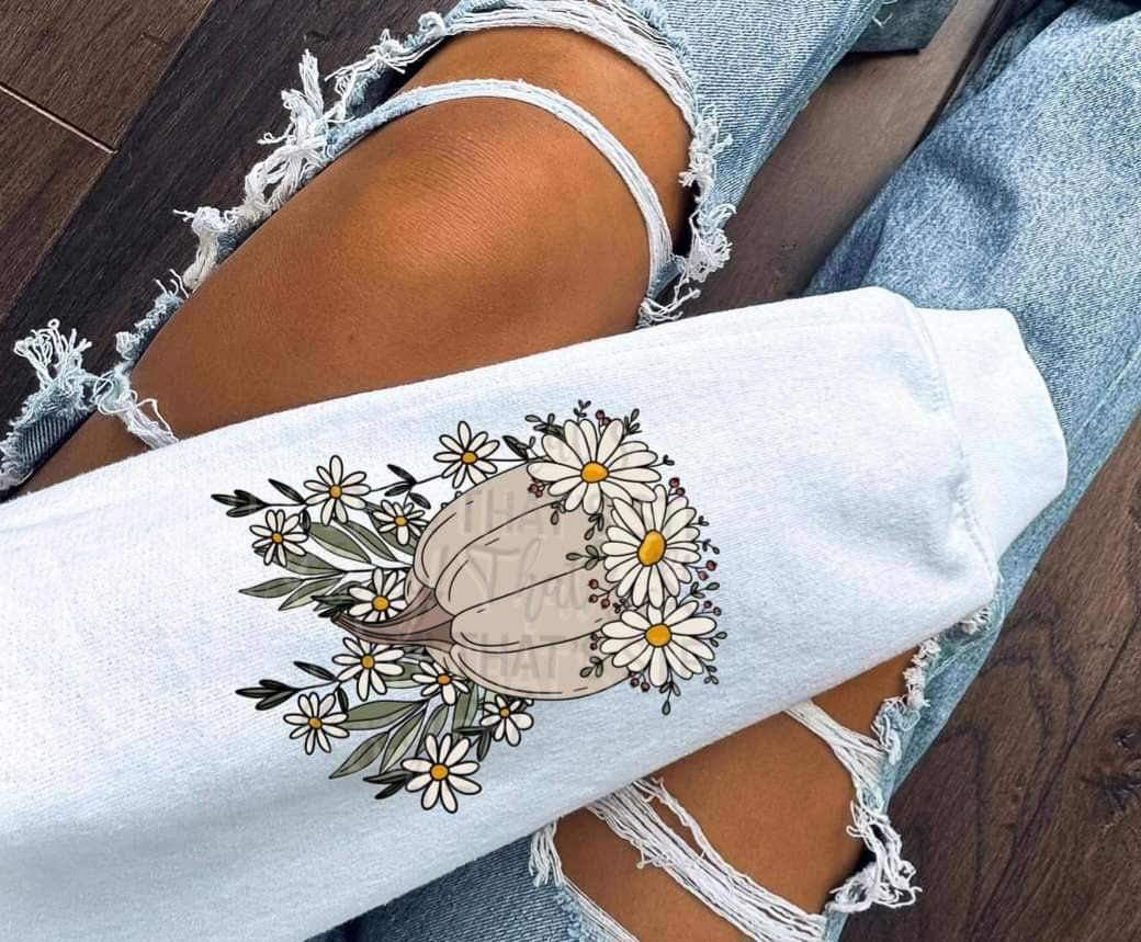 Grey pumpkin with daisies SLEEVE 15399 DTF Transfer