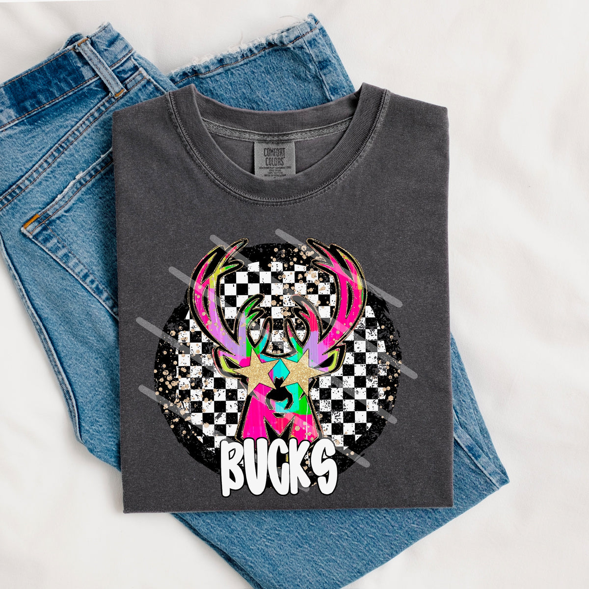 Bucks Mascot rainbow checker circle (county line) 111050 DTF transfer