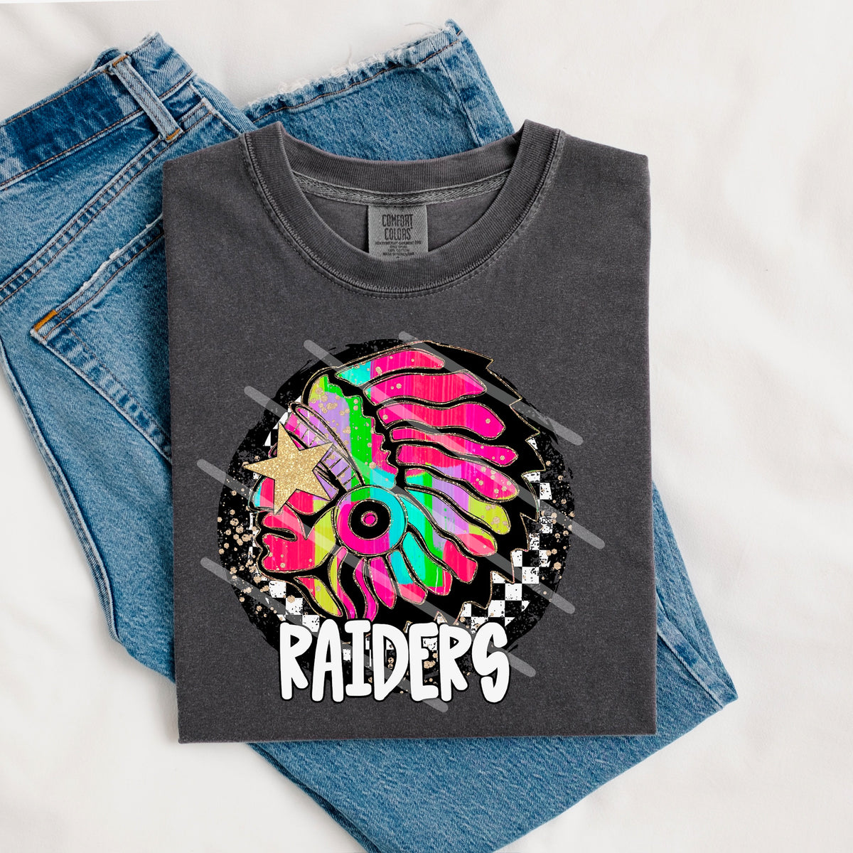 Raiders Mascot rainbow checker circle (county line) 111039 DTF transfer