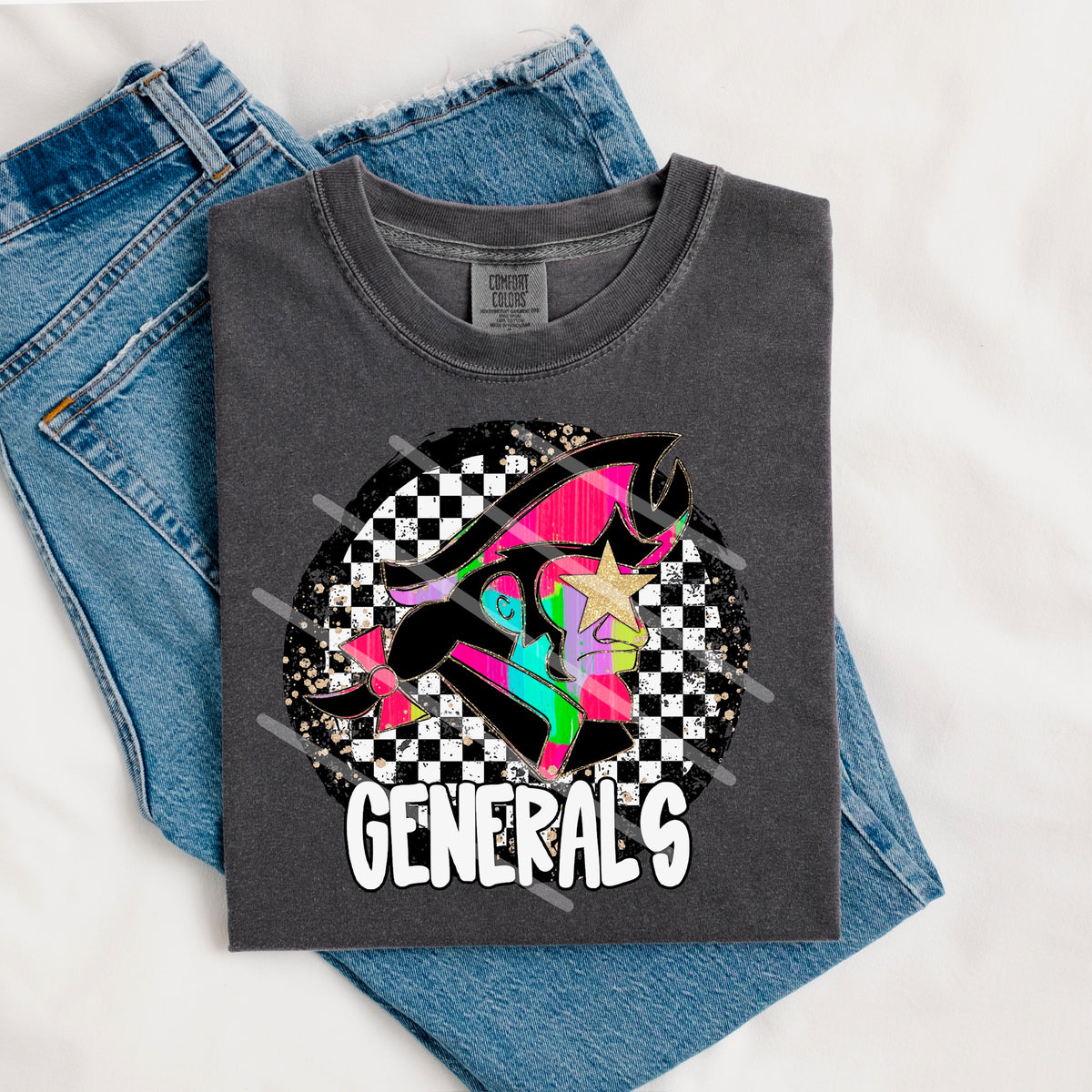Generals Mascot rainbow checker circle (county line) 111040 DTF transfer