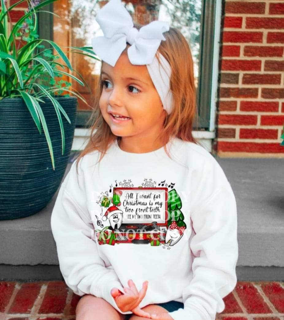 All i want for Christmas is my two front teeth (red record player with teeth and Christmas items) 15386 DTF Transfer