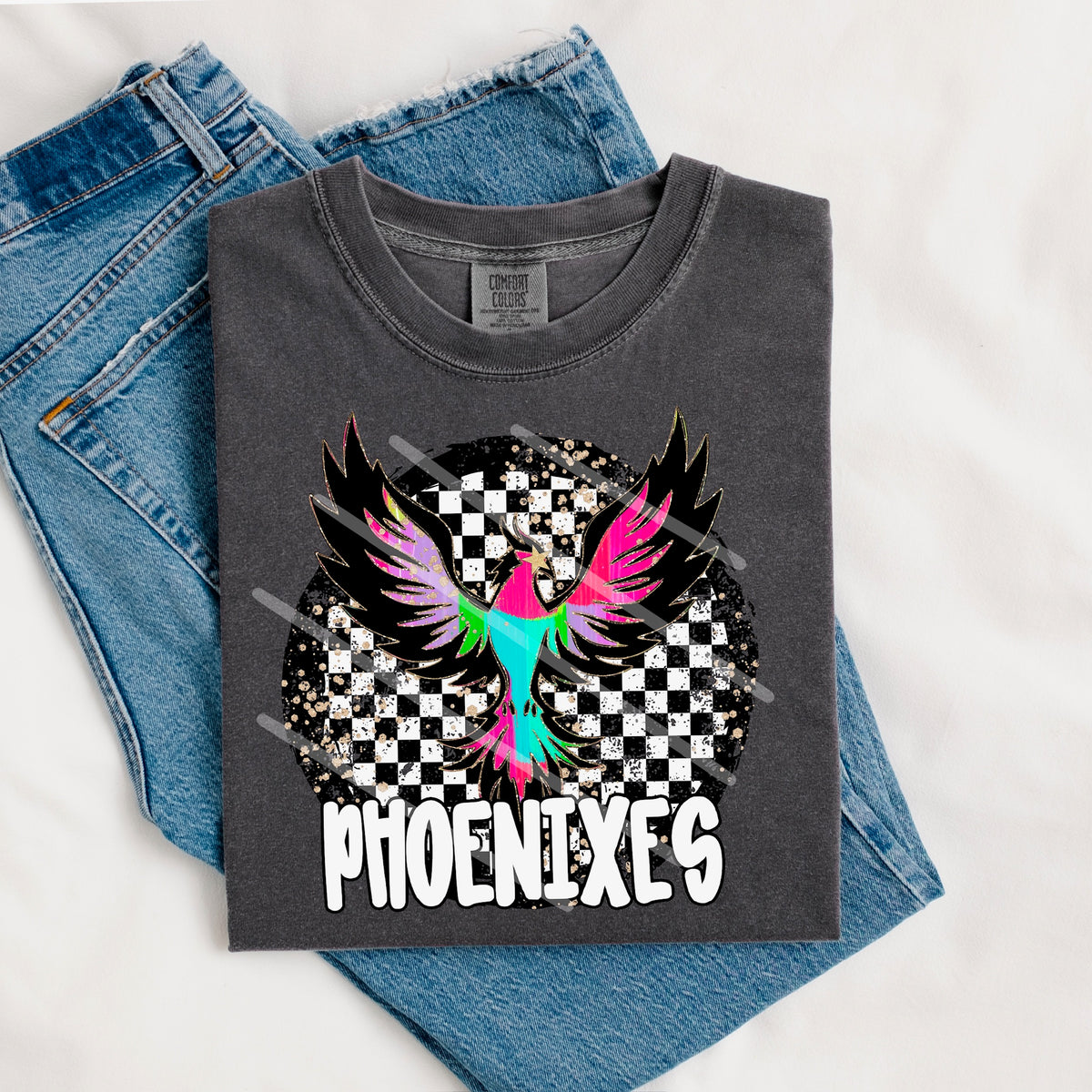 Phoenixes Mascot rainbow checker circle (county line) 111032 DTF transfer