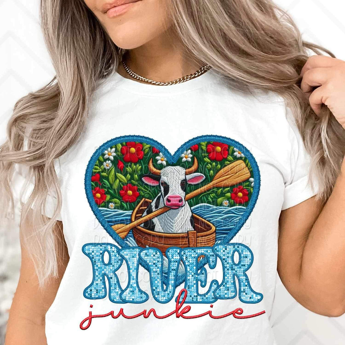 River junkie cow in boat 25446 DTF transfer