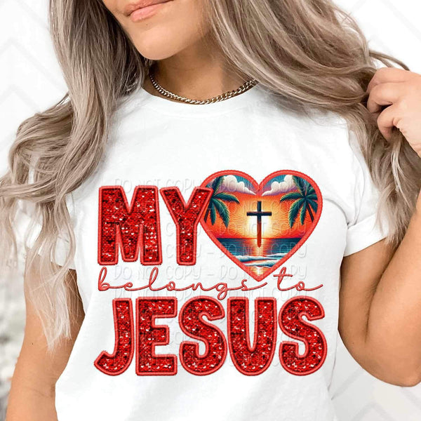 My heart belongs to jesus heart with tropical sunset 25444 DTF transfer