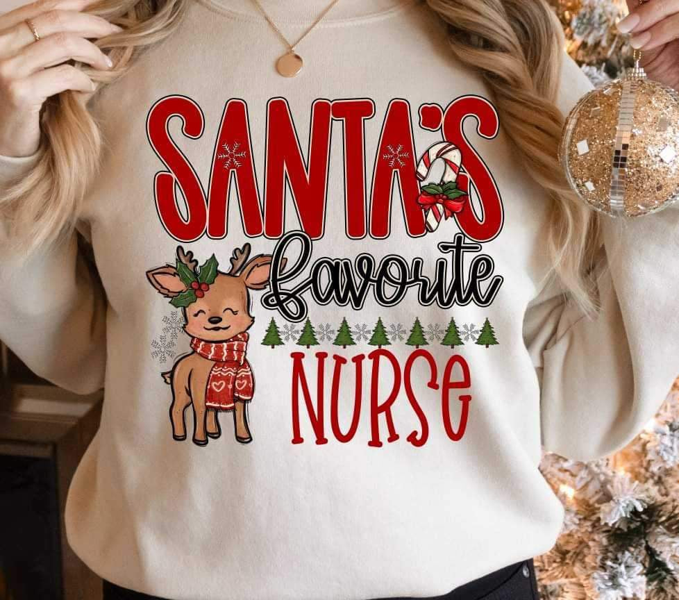 Santa’s favorite nurse (reindeer with scarf) 10347 DTF TRANSFER