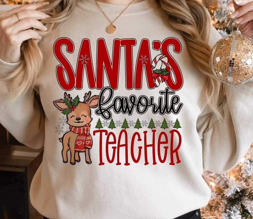 Santa’s favorite teacher (reindeer  with scarf) 10345 DTF TRANSFER