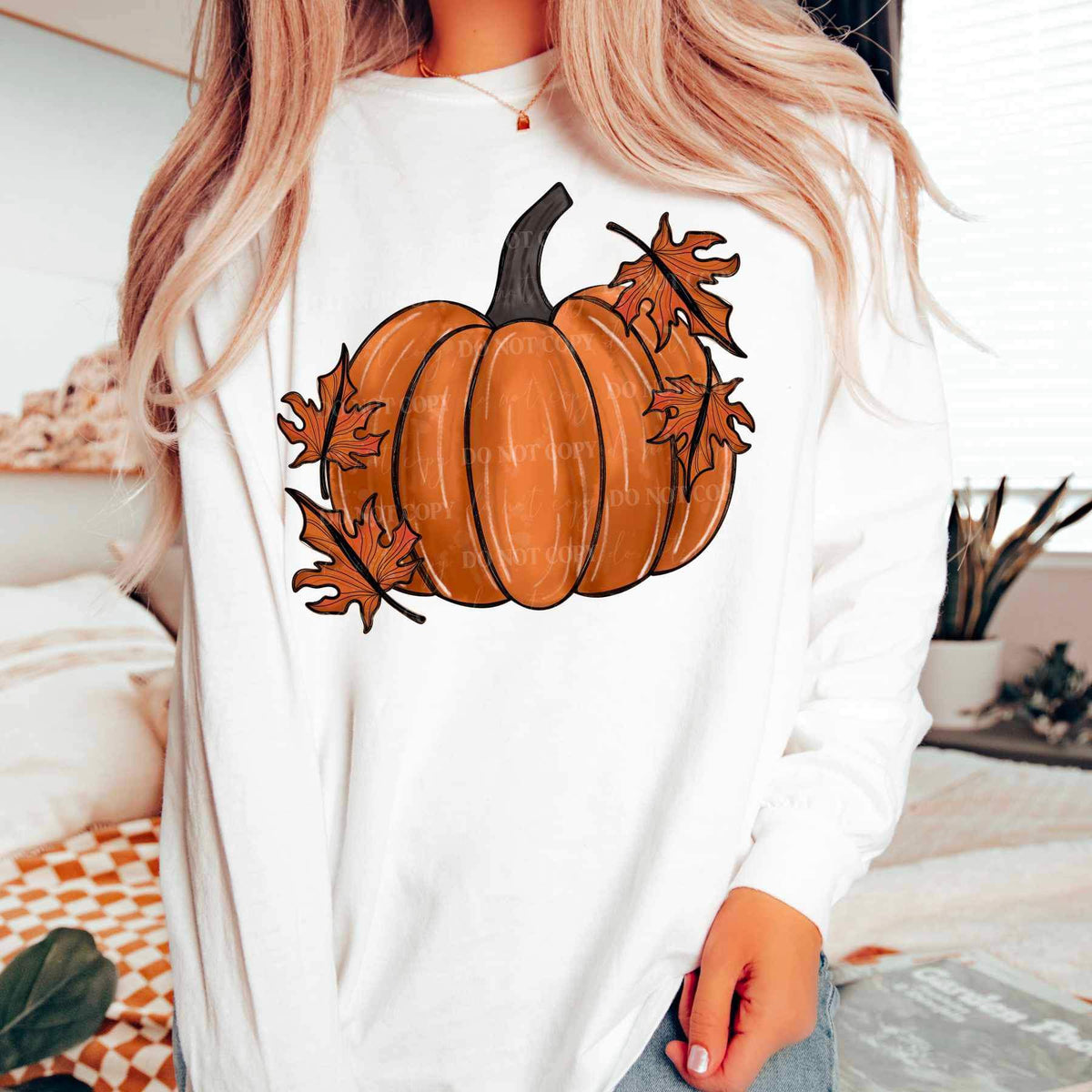 Rustic pumpkin with leaves NO FACE 10340 DTF TRANSFER