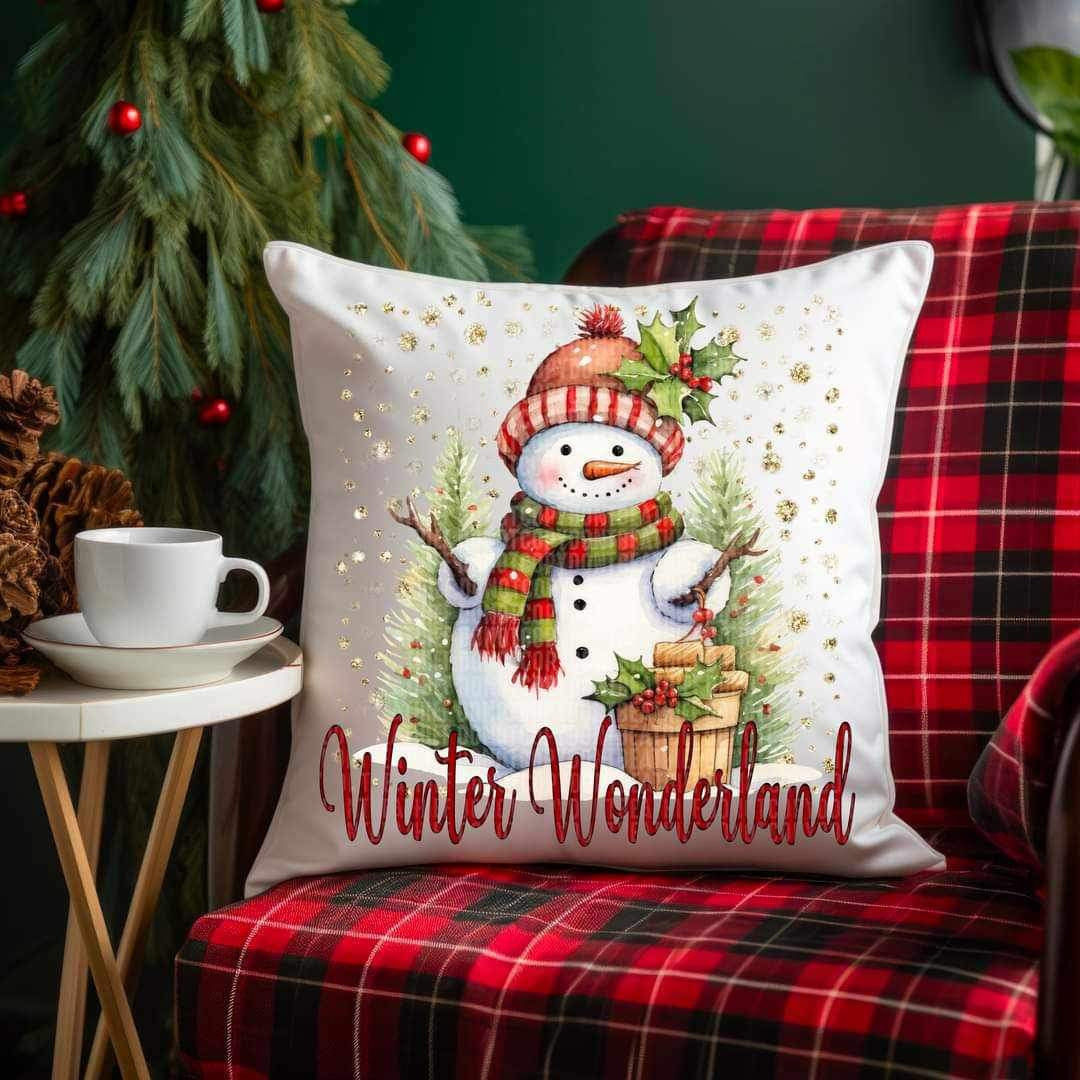 Winter wonderland (snowman with trees and glitter snowflakes) 15447 DTF Transfer