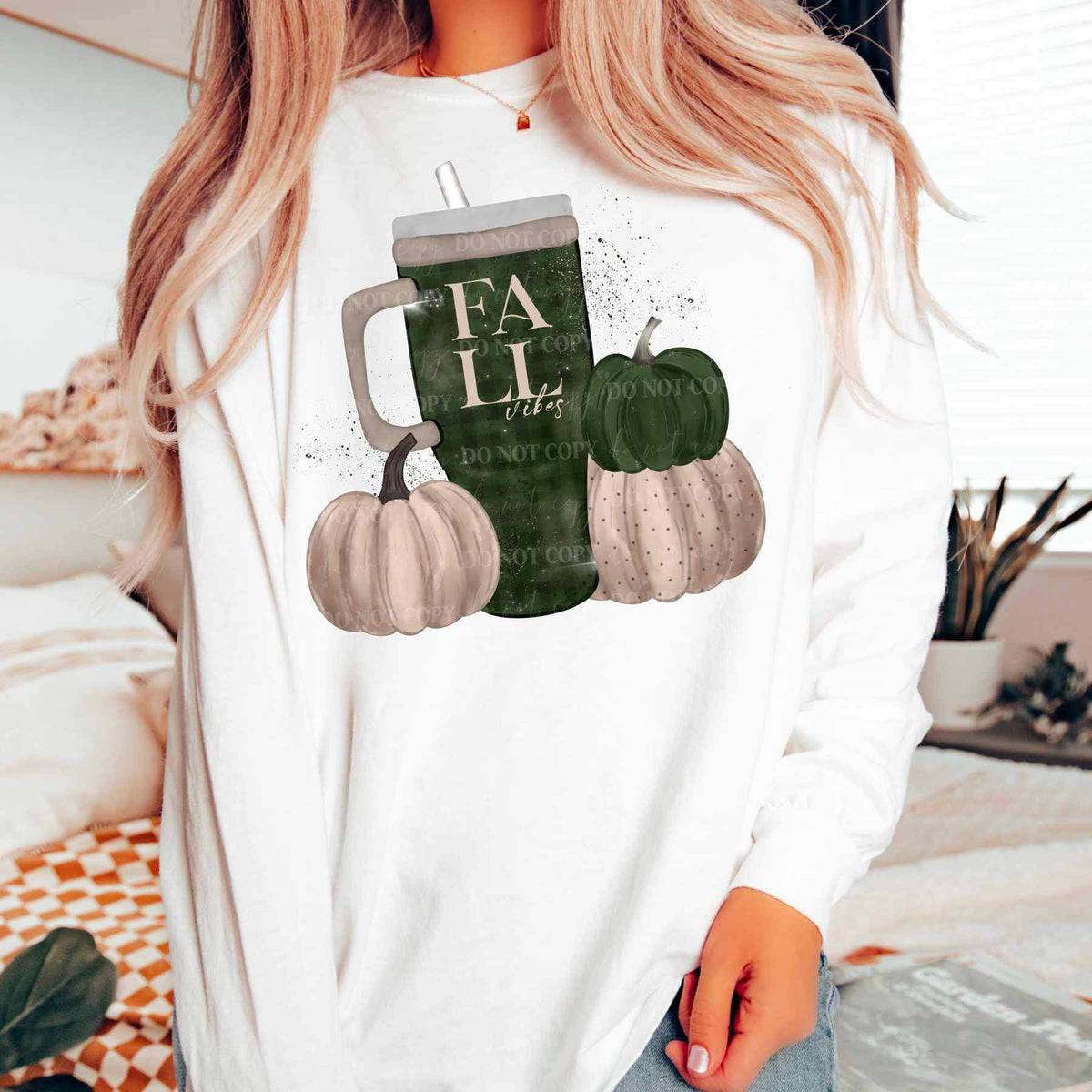 Fall vibes S cup with pumpkins (green and beige) 10339 DTF TRANSFER