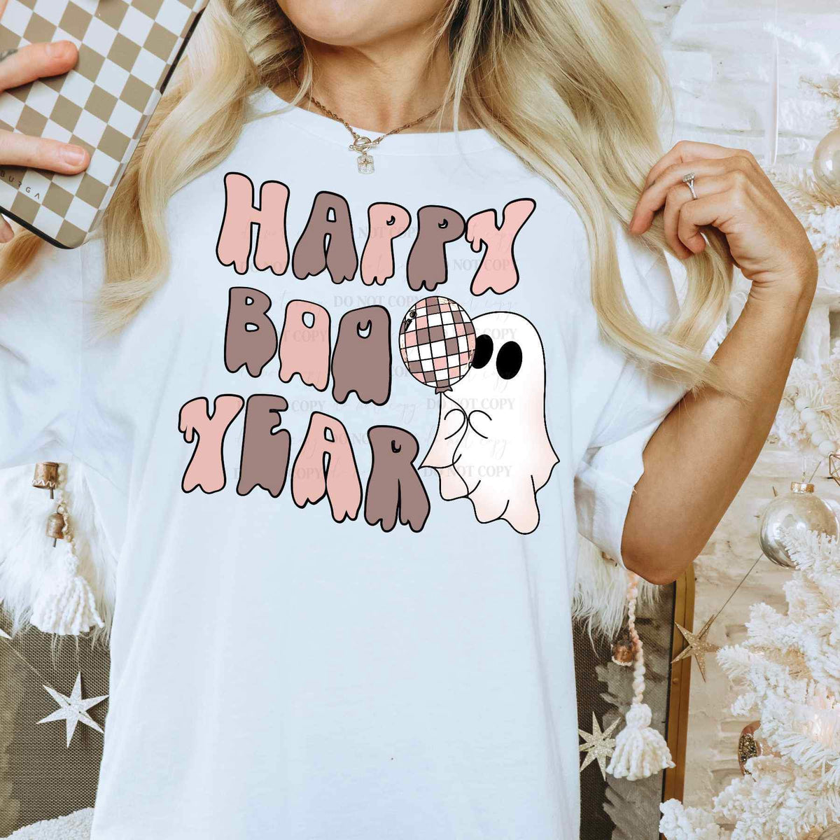 Happy boo year (ghost with disco ball) 10338 DTF TRANSFER