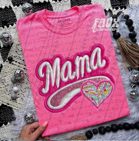 Mama embroidered with tie dye volleyball heart 25473 DTF transfer