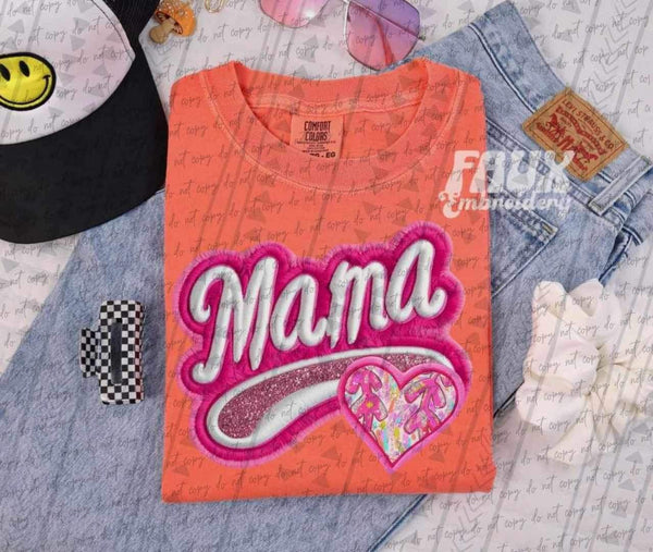 Mama embroidered with tie dye baseball heart 25470 DTF transfer