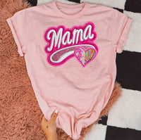Mama embroidered with tie dye baseball and basketball heart 25475 DTF transfer