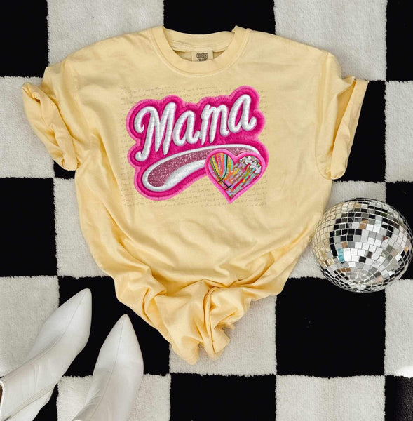 Mama embroidered with tie dye basketball and football heart 25474 DTF transfer