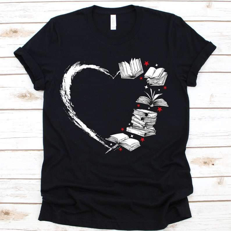 White heart with books 25493 DTF transfer