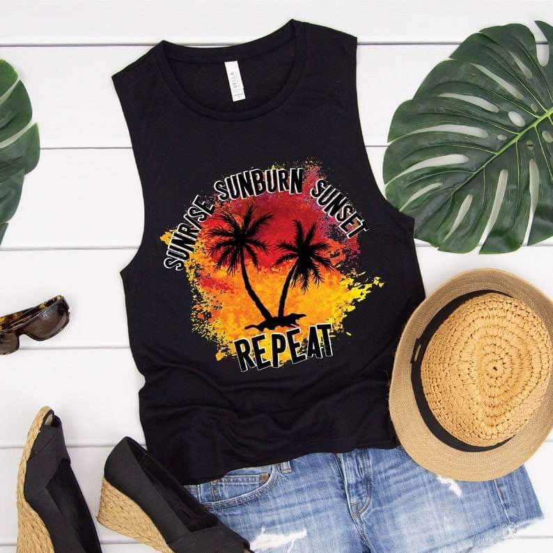 Sunrise sunburn sunset repeat palm trees 25485 DTF transfer