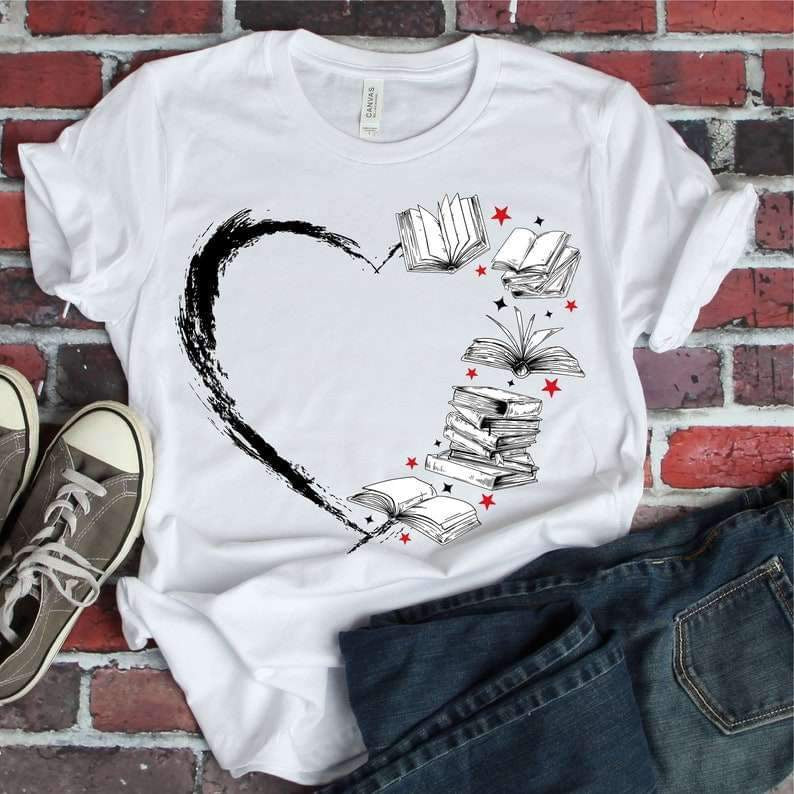 Black heart with books 25492 DTF transfer