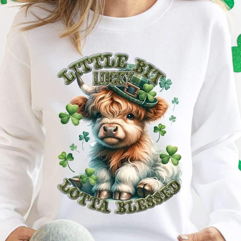 Little bit lucky lotta blessed shaggy cow 25491 DTF transfer