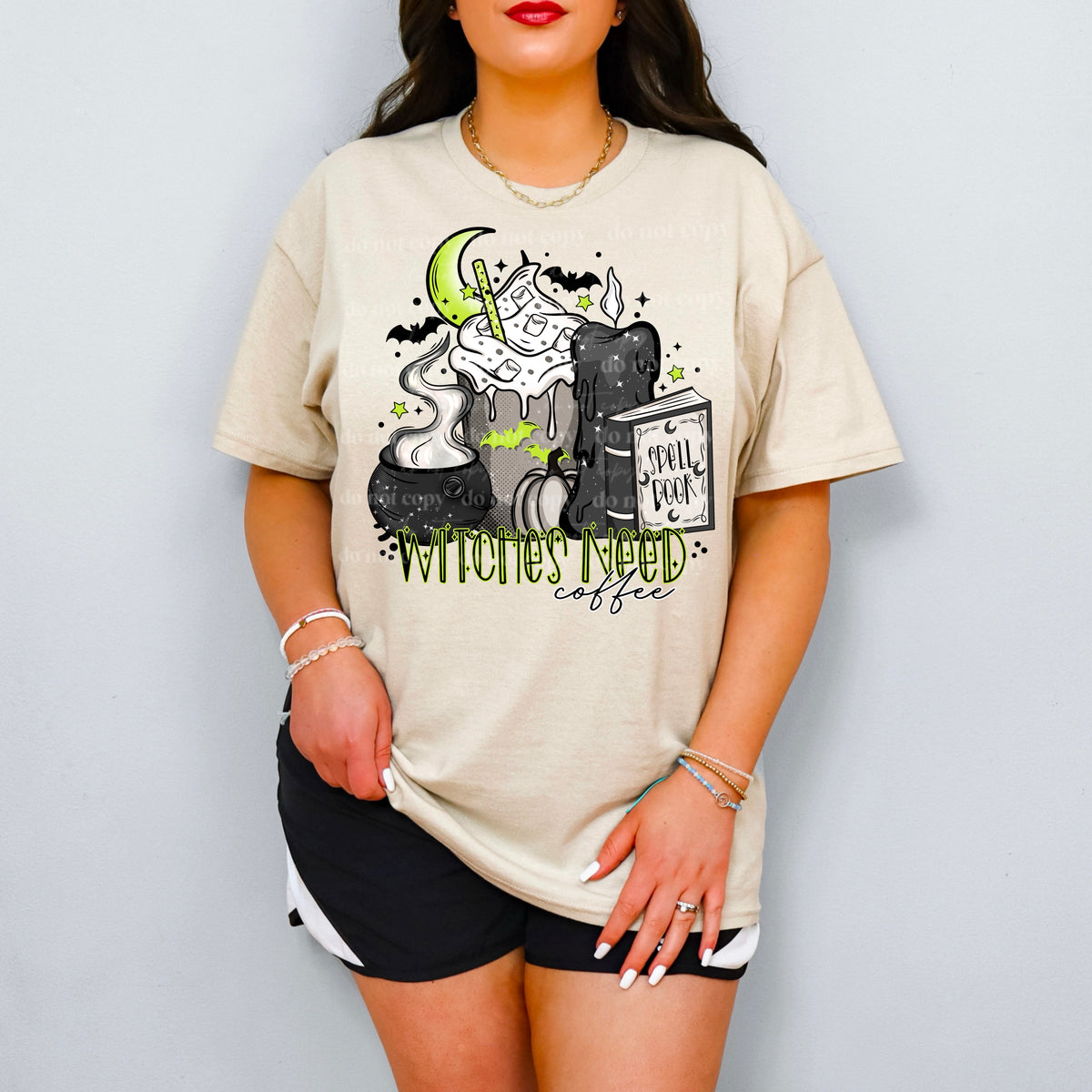 Witches need coffee green moon and font CSC DTF transfer