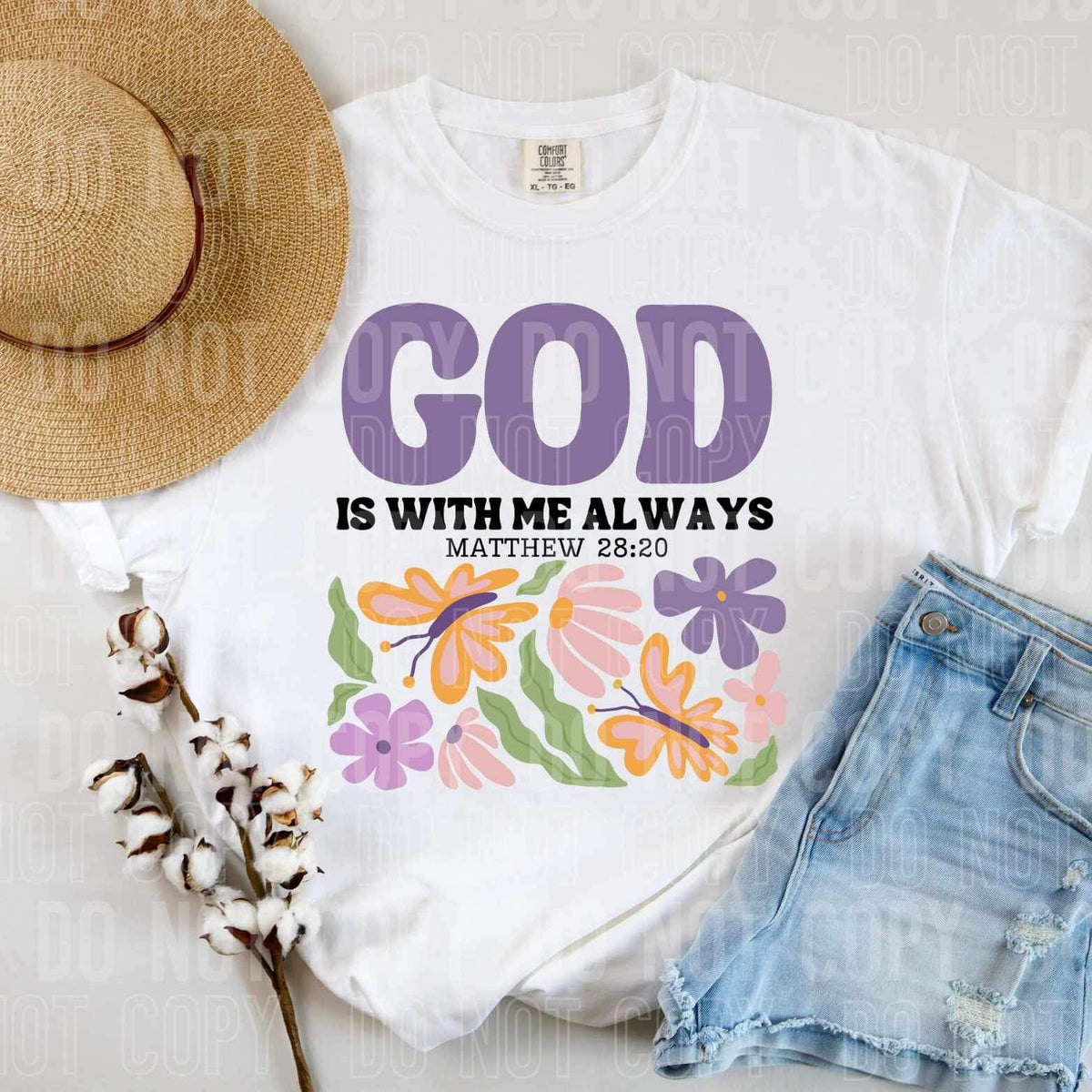 God is with me always flowers PURPLE font 25541 DTF transfer