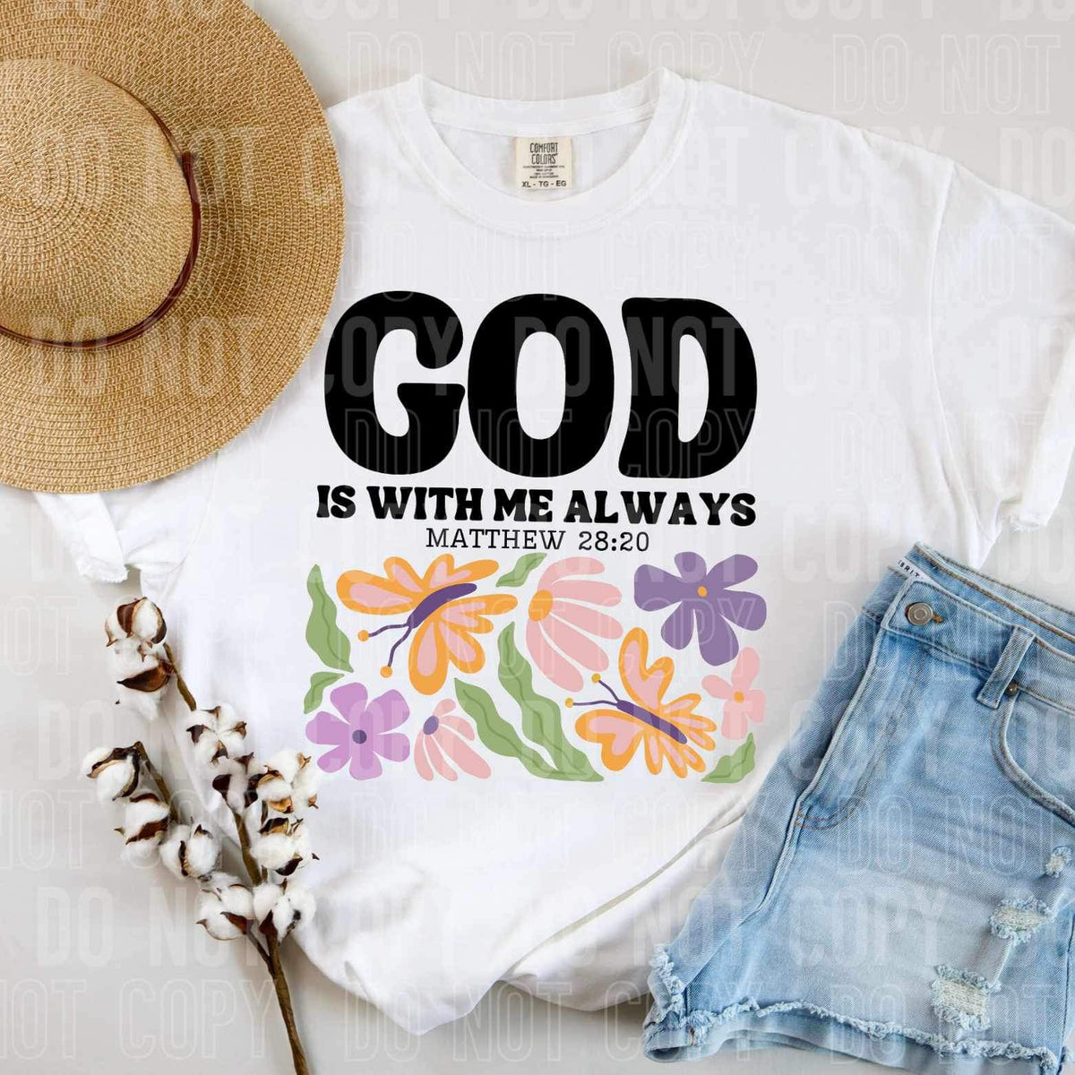 God is with me always flowers black font 25540 DTF transfer