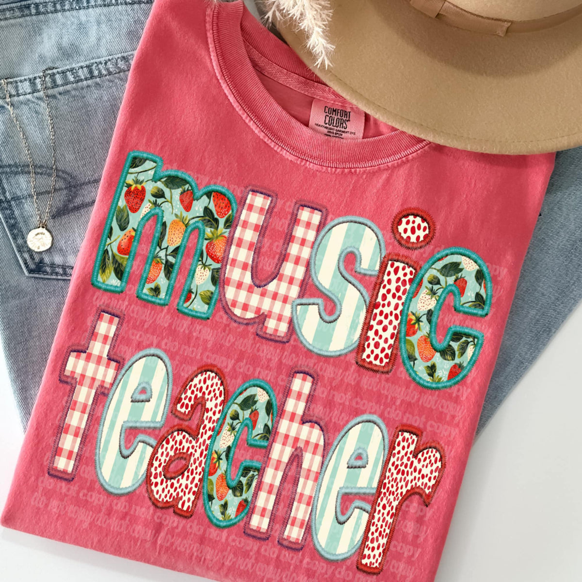 Music teacher strawberry patterns (TTD) 95918 DTF transfer