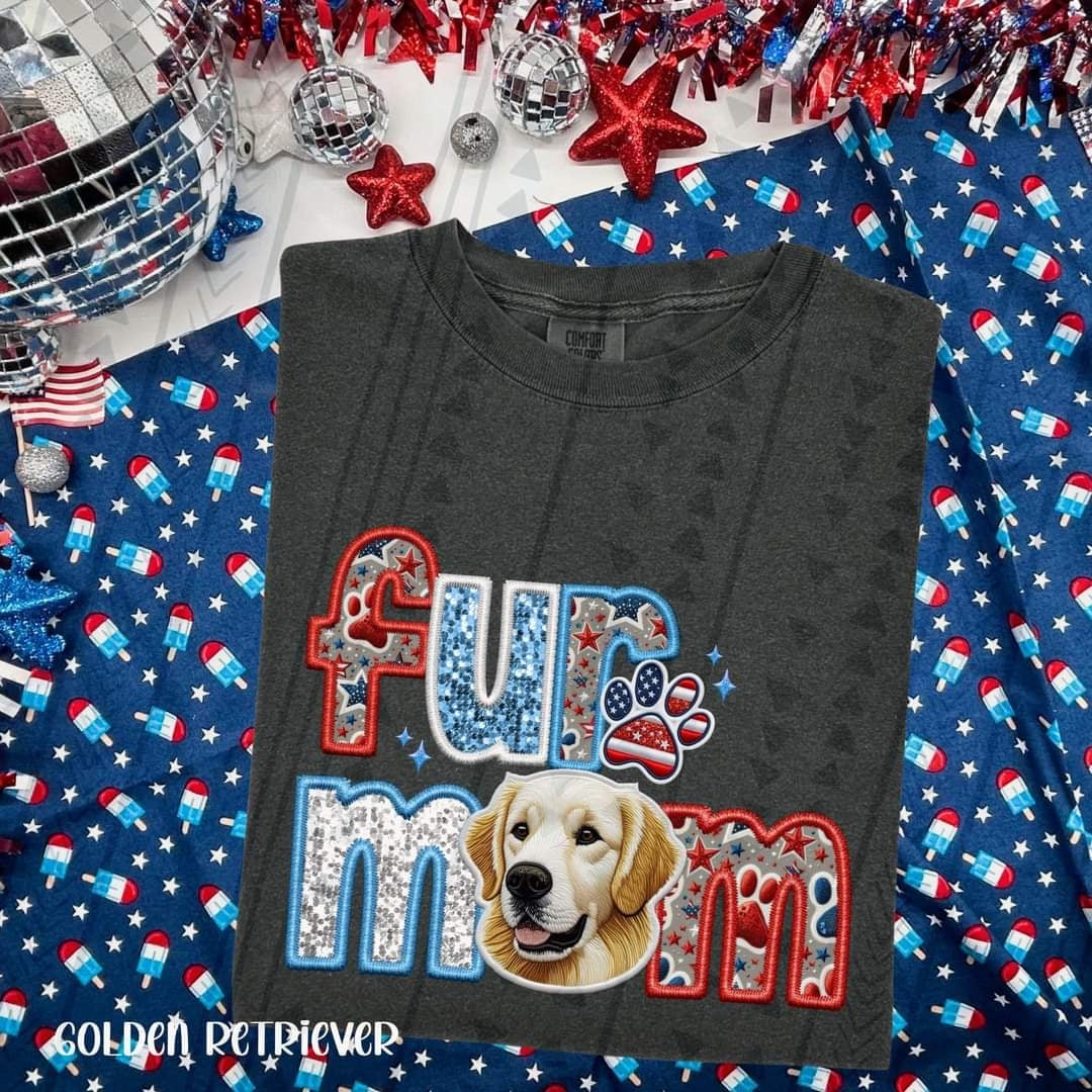 Fur mom golden retriever patriotic embroidery 35491 DTF transfer