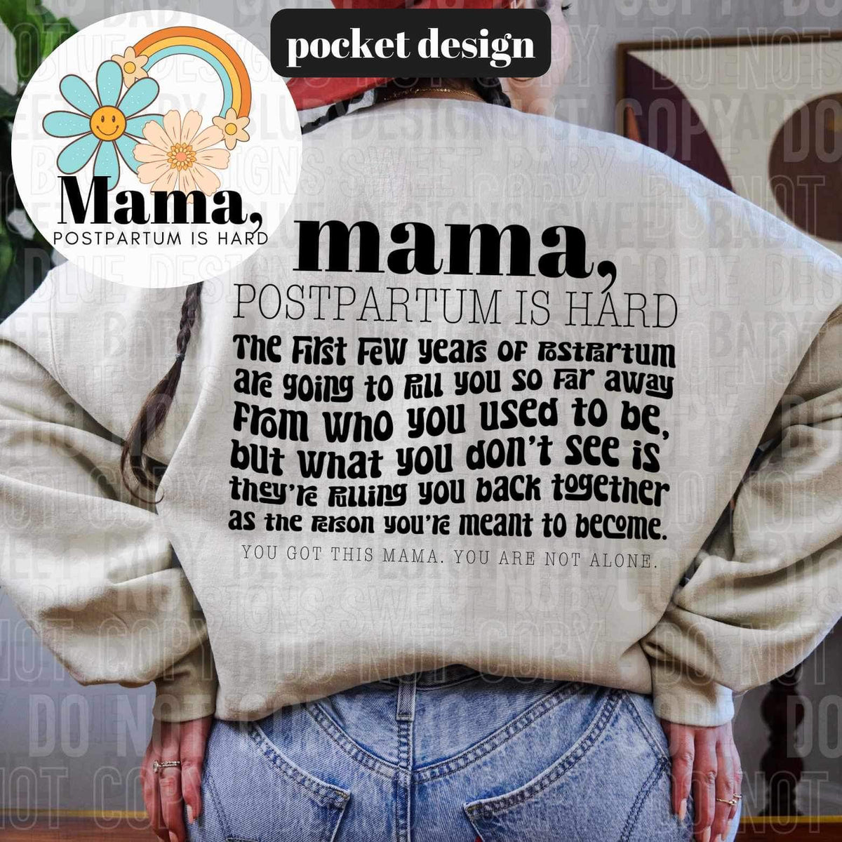 Mama postpartum is hard BLACK FRONT 25496 DTF transfer