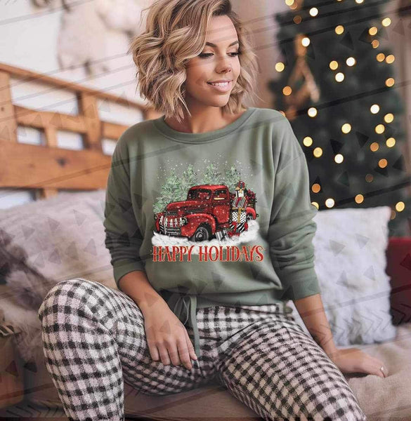 Happy holidays (red truck with gifts, snow, and trees) 15588 DTF Transfer