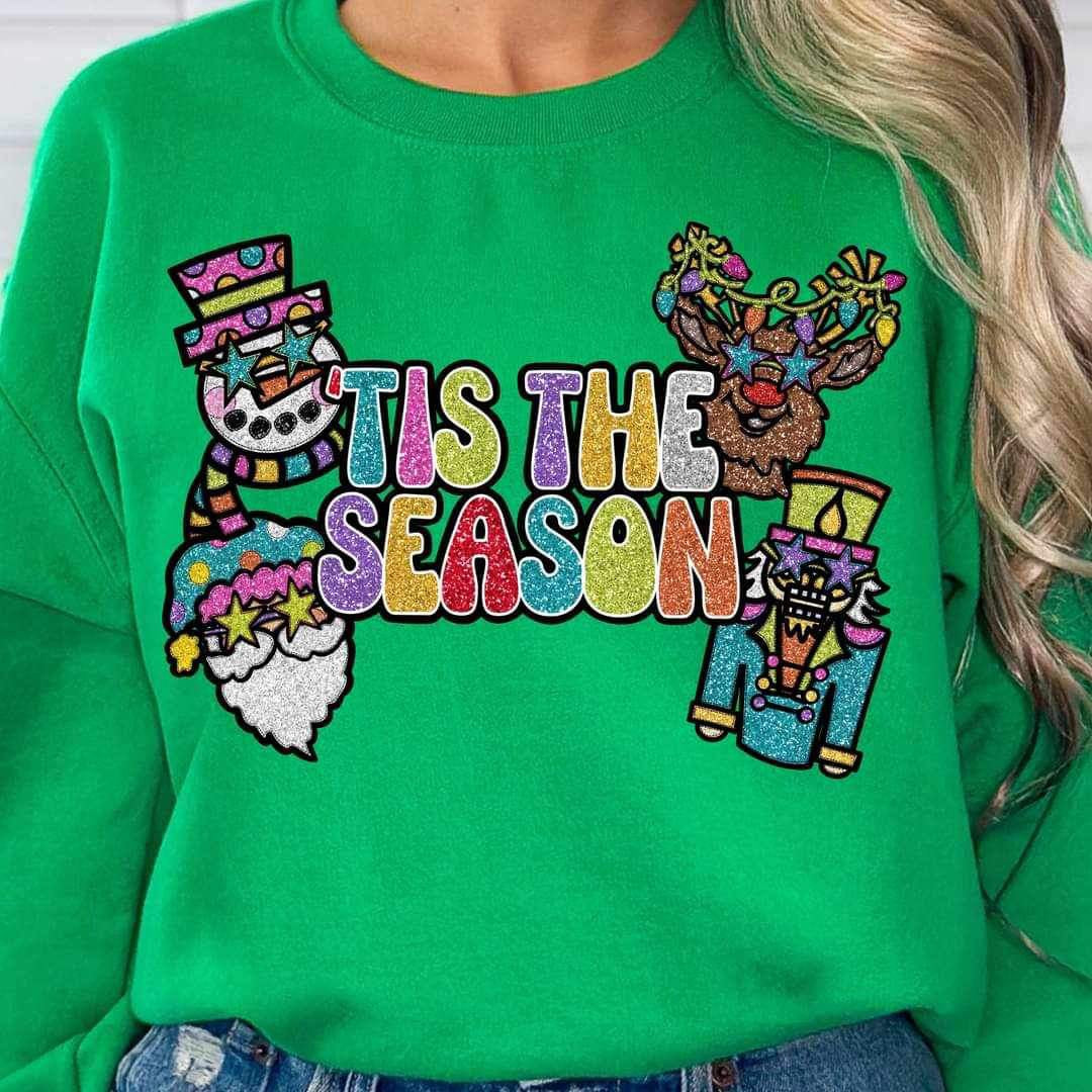 Tis the season (multi color sequin with christmas items) 15579 DTF Transfer