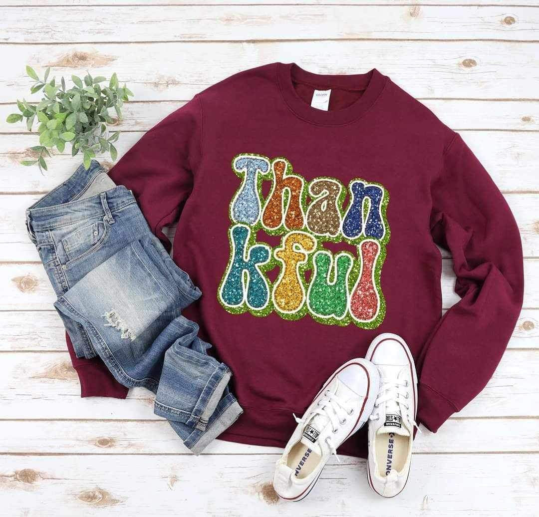 Thankful (multi color sequin font) 15573 DTF Transfer