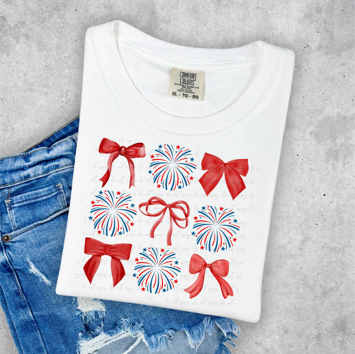 Red bows and firework collage 35559 DTF transfer